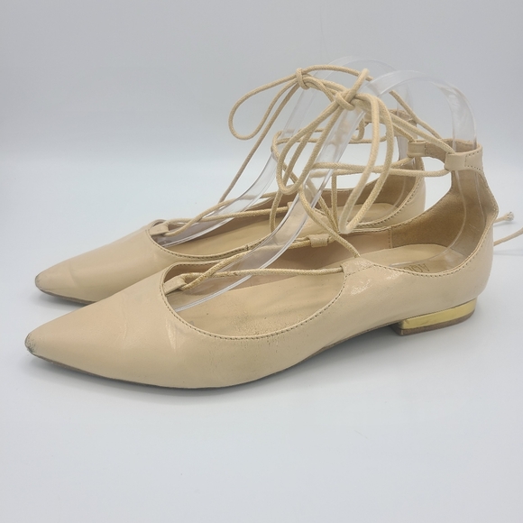 Aquazzura Christy Leather Pointed Toe Lace Up Ballet Flats Ivory Cream 11 - Picture 1 of 16